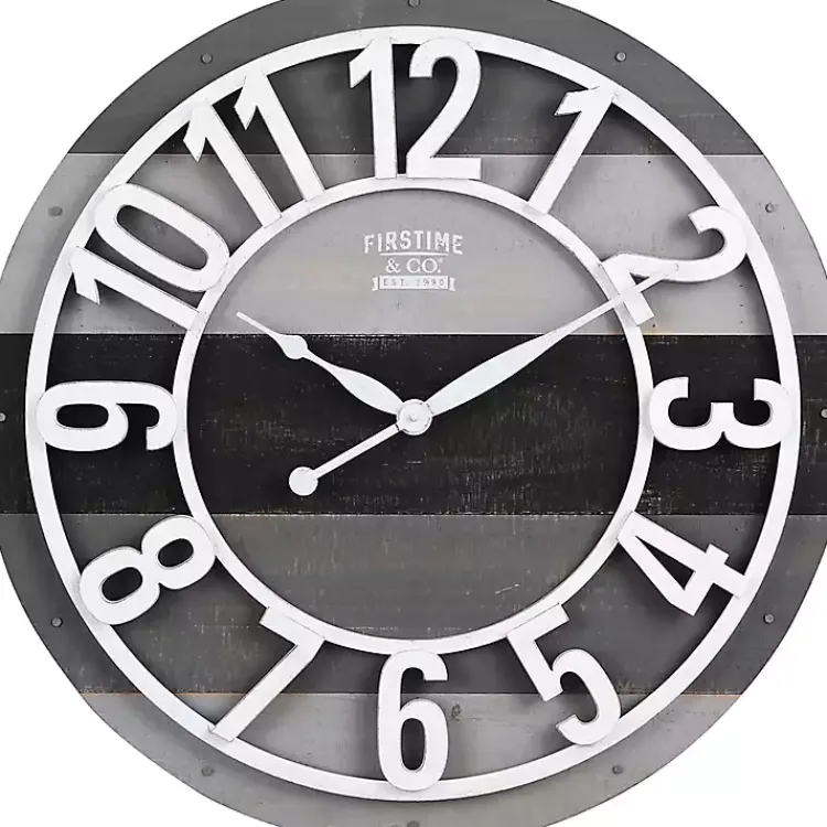 Kirklands Home Clocks|Charcoal and White Plank Wall Clock Gray