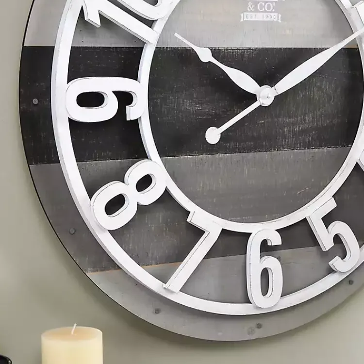 Kirklands Home Clocks|Charcoal and White Plank Wall Clock Gray