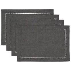Kirklands Home Table Linens|Charcoal Laser-Cut Hemstitch Placemats, Set of 4 Gray