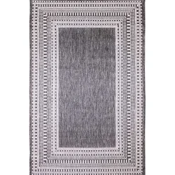 Kirklands Home Outdoor Rugs|Charcoal Linear Macy Indoor/Outdoor Area Rug, 7x9 Black
