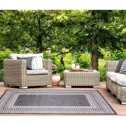 Kirklands Home Outdoor Rugs|Charcoal Linear Macy Indoor/Outdoor Area Rug, 7x9 Black