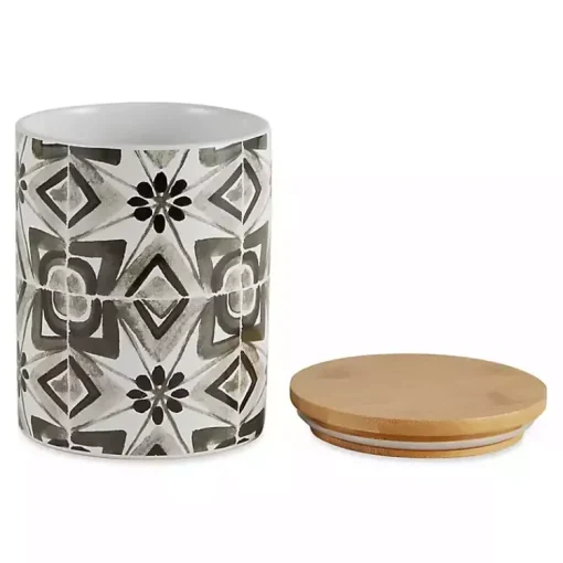 Kirklands Home Kitchen Storage|Charcoal Tile 3-pc. Bamboo Lid Jar Set