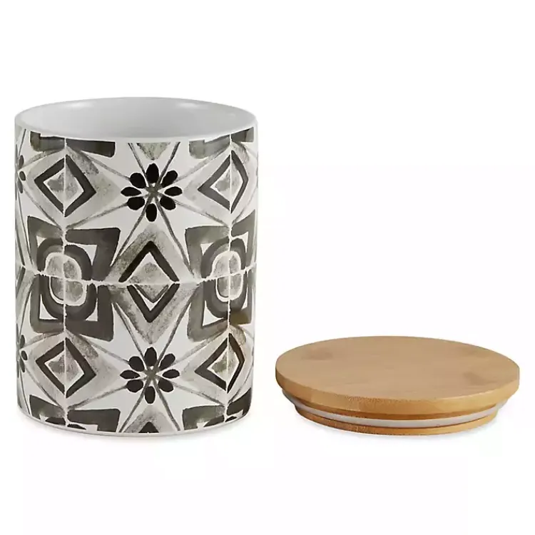 Kirklands Home Kitchen Storage|Charcoal Tile 3-pc. Bamboo Lid Jar Set