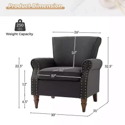 Kirklands Home Accent Chairs|Charcoal Upholstered Henry Armchair Gray