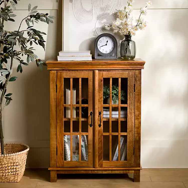 Kirklands Home Cabinets & Sideboards|Charlie Natural Mango Wood Windowpane Cabinet Brown