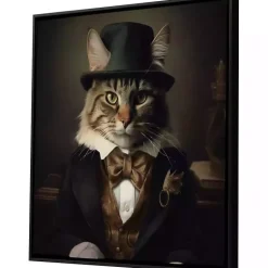 Kirklands Home Canvas Art|Charming Victorian Cat Framed Canvas Art Print