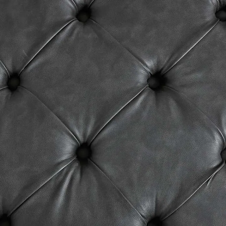 Kirklands Home Benches & Ottomans|Charocal Button Tufted Leather Ottoman Gray