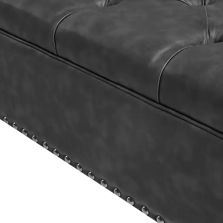 Kirklands Home Benches & Ottomans|Charocal Button Tufted Leather Ottoman Gray