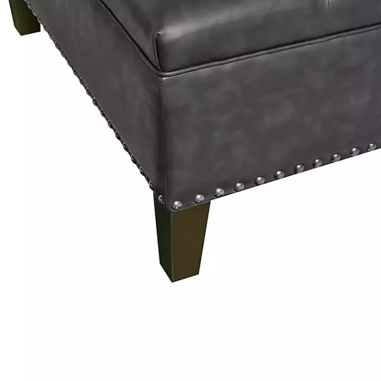 Kirklands Home Benches & Ottomans|Charocal Button Tufted Leather Ottoman Gray