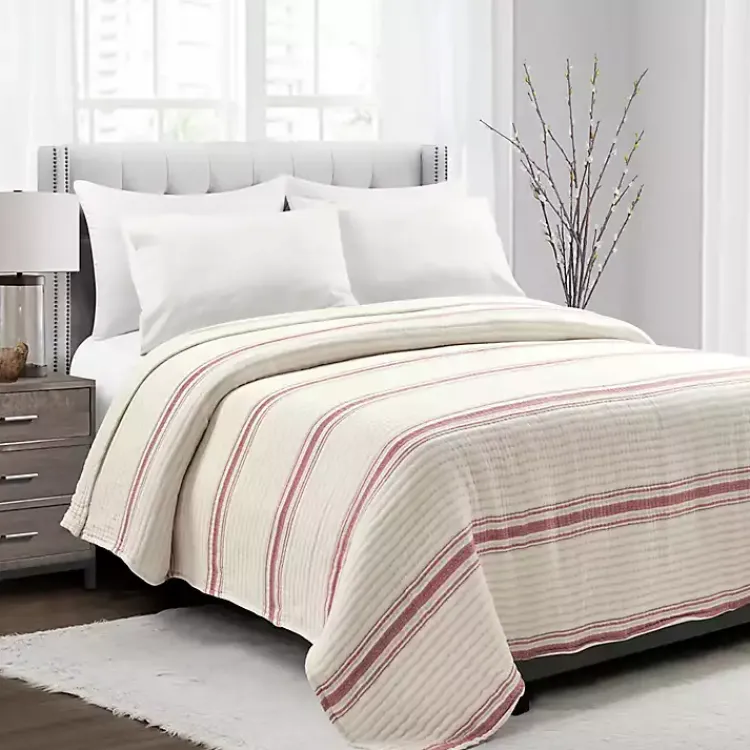 Kirklands Home Quilts|Cherry Red Pick Stitch Stripe Queen Quilt