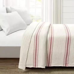 Kirklands Home Quilts|Cherry Red Pick Stitch Stripe Queen Quilt