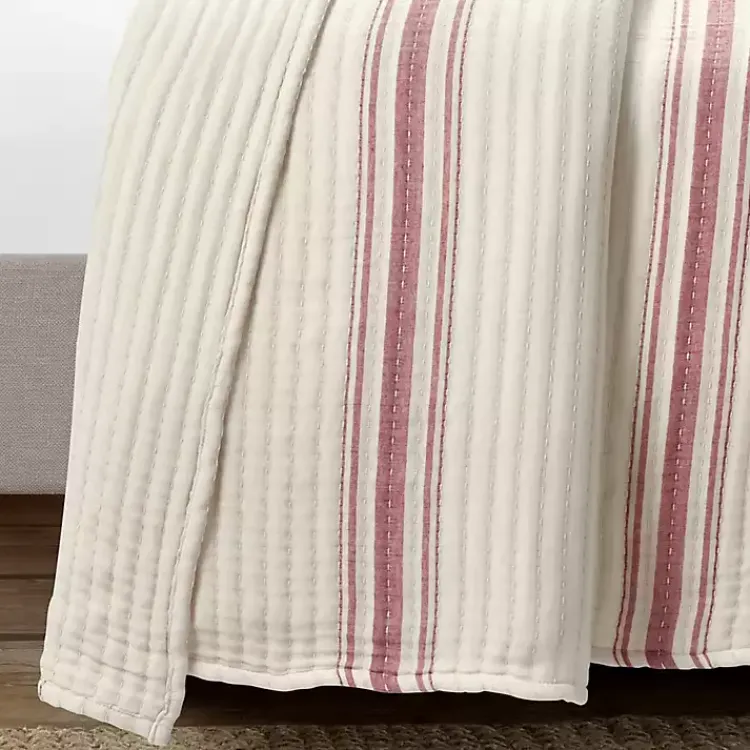 Kirklands Home Quilts|Cherry Red Pick Stitch Stripe Queen Quilt