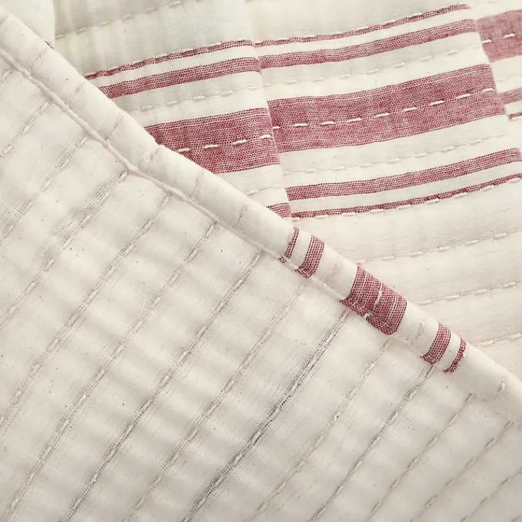 Kirklands Home Quilts|Cherry Red Pick Stitch Stripe Queen Quilt