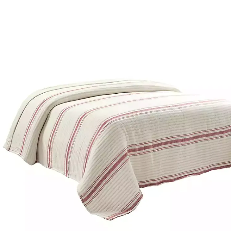 Kirklands Home Quilts|Cherry Red Pick Stitch Stripe Queen Quilt