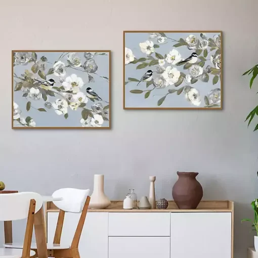 Kirklands Home Framed Art|Chickadee Blossoms Framed Canvas Prints, Set of 2