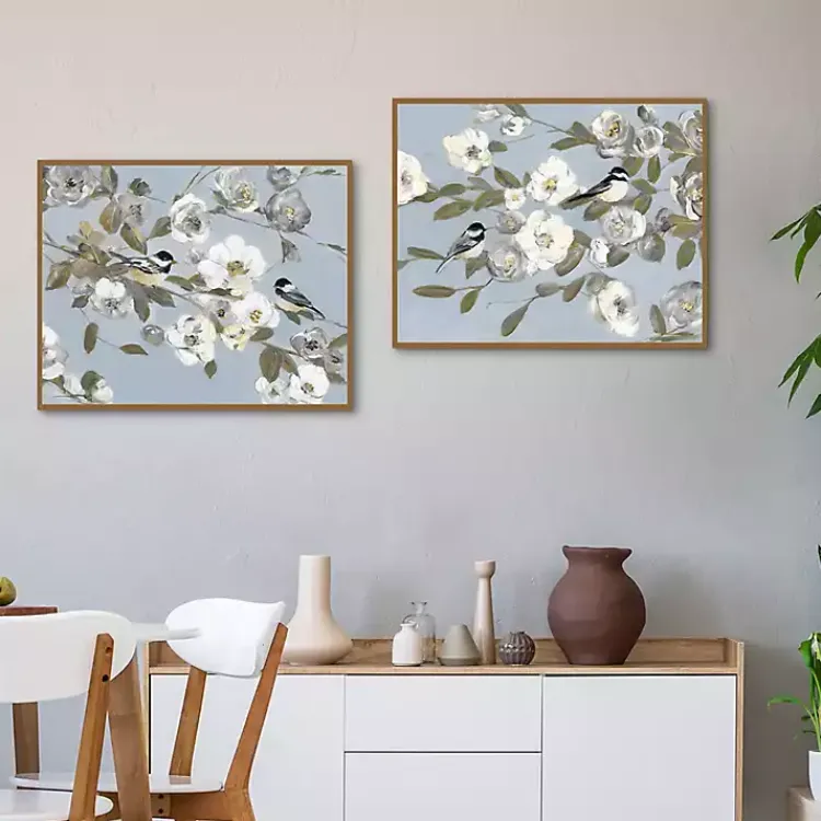 Kirklands Home Framed Art|Chickadee Blossoms Framed Canvas Prints, Set of 2