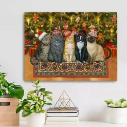 Clearance Christmas Cats in Knit Caps Canvas Art Print Christmas Art & Wall Decor