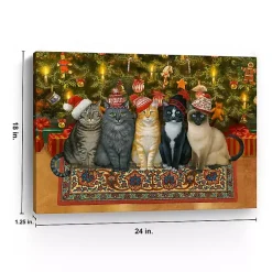 Clearance Christmas Cats in Knit Caps Canvas Art Print Christmas Art & Wall Decor