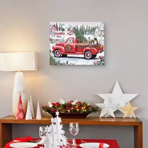 Best Christmas Dogs & Vintage Truck Canvas Art Print Christmas Art & Wall Decor
