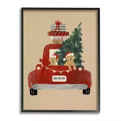 Clearance Christmas Dogs in Red Truck Framed Art Print Christmas Art & Wall Decor
