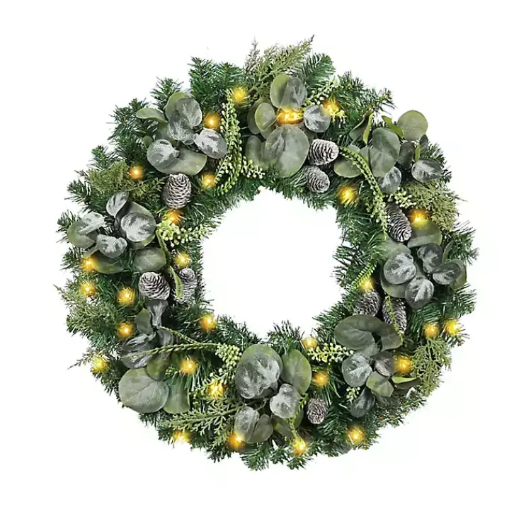 Online Christmas Eucalyptus Pine Mix Pre-Lit Wreath Wreaths