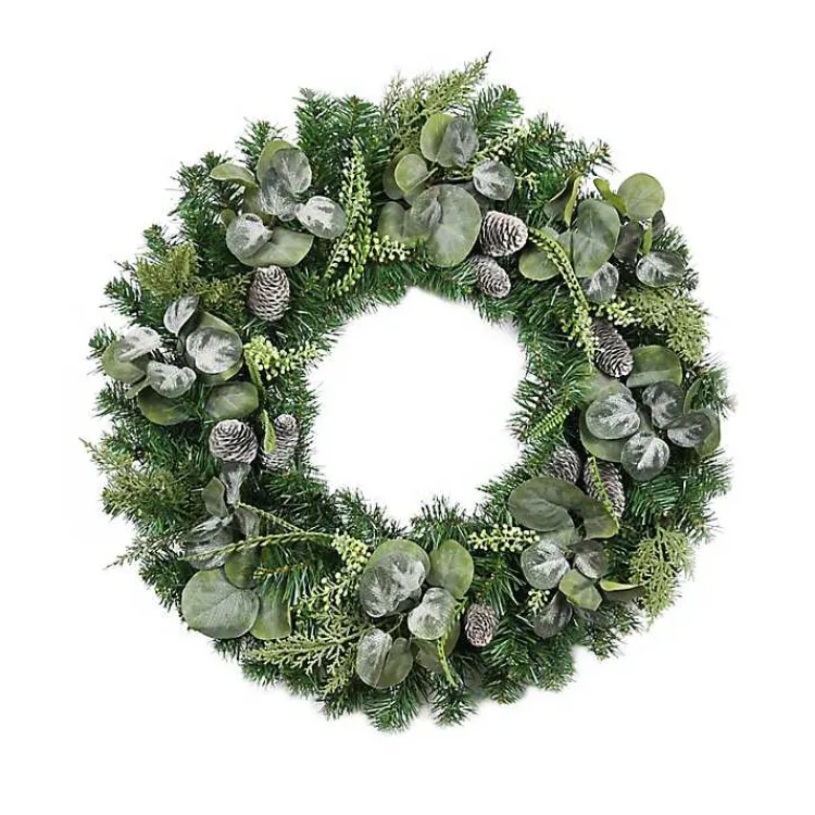 Online Christmas Eucalyptus Pine Mix Pre-Lit Wreath Wreaths