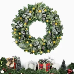 Online Christmas Eucalyptus Pine Mix Pre-Lit Wreath Wreaths