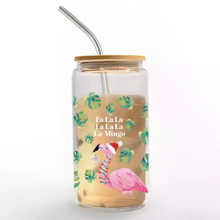 New Christmas Fa La La La-Mingo Glass Tumbler Christmas Dining & Entertaining