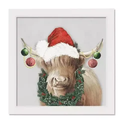 Best Christmas Highland Cow White Framed Canvas Print Christmas Art & Wall Decor