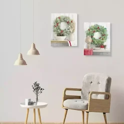 New Christmas Holly Wreath Canvas Art Prints, Set of 2 Christmas Art & Wall Decor