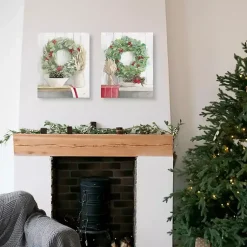 New Christmas Holly Wreath Canvas Art Prints, Set of 2 Christmas Art & Wall Decor
