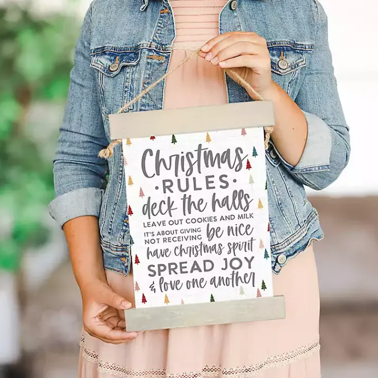 Best Christmas Rules Hanging Canvas Sign Christmas Art & Wall Decor