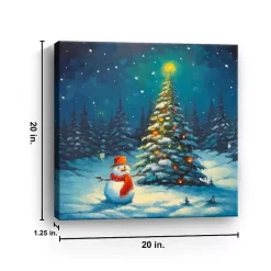 Online Christmas Tree and Snowman Canvas Art Print Christmas Art & Wall Decor