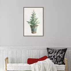 Christmas Tree Metal Pail Framed Canvas Art Print Christmas Art & Wall Decor