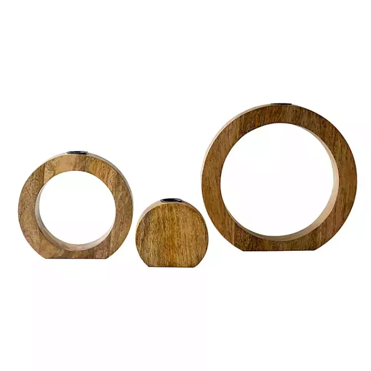 New Circle Mango Wood Taper Candle Holders, Set of 3 Candle Holders