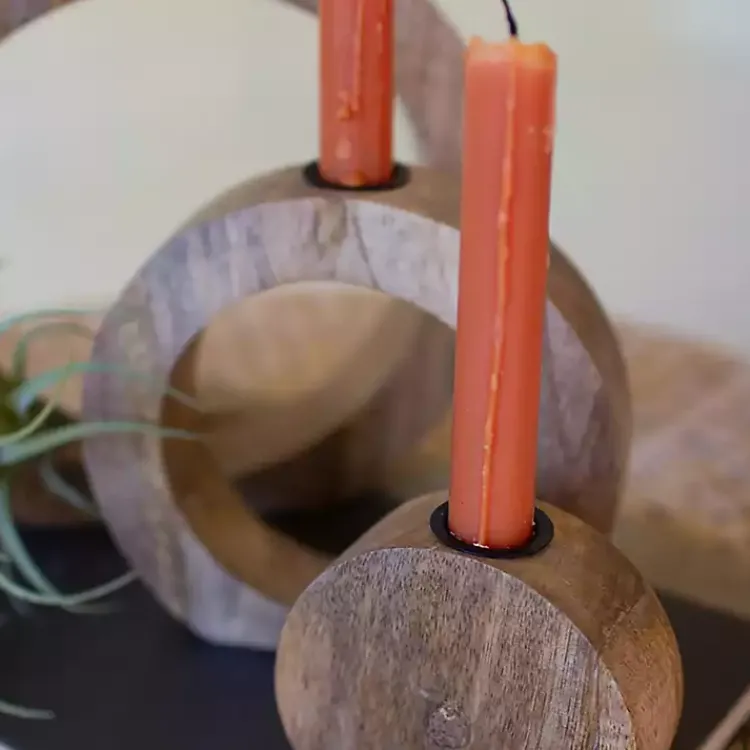New Circle Mango Wood Taper Candle Holders, Set of 3 Candle Holders
