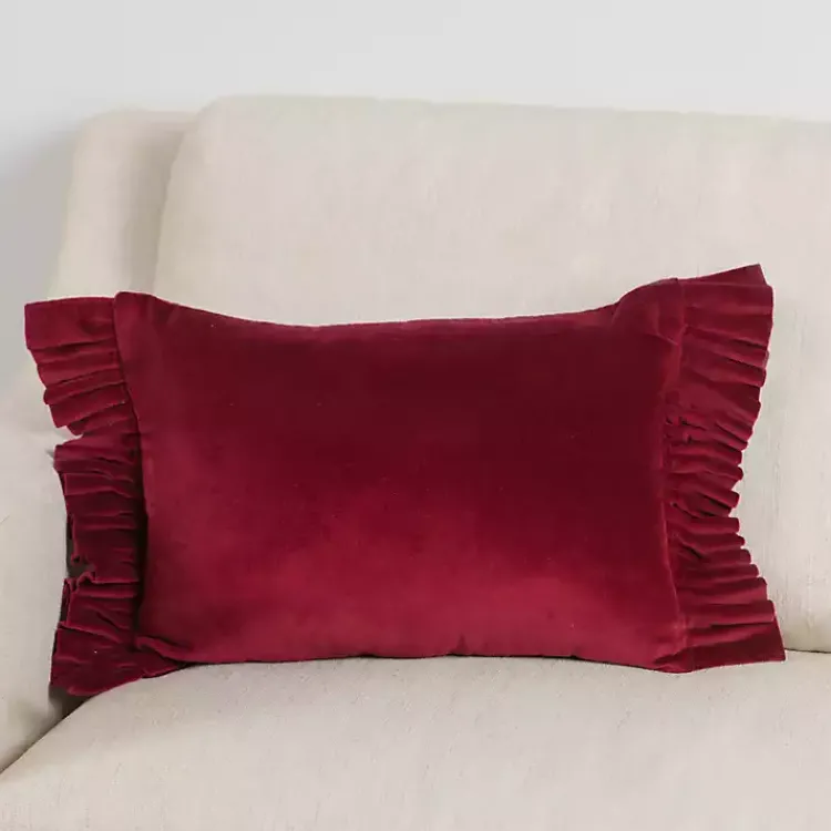 Outlet Clara Burgundy Velvet Ruffle Lumbar Pillow Pillows