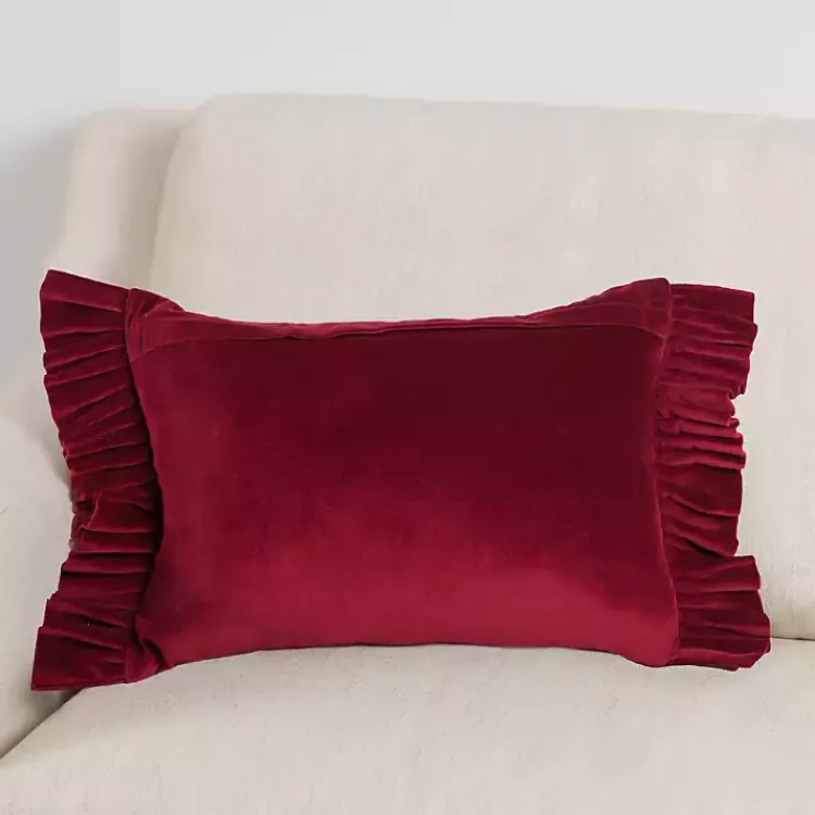 Outlet Clara Burgundy Velvet Ruffle Lumbar Pillow Pillows