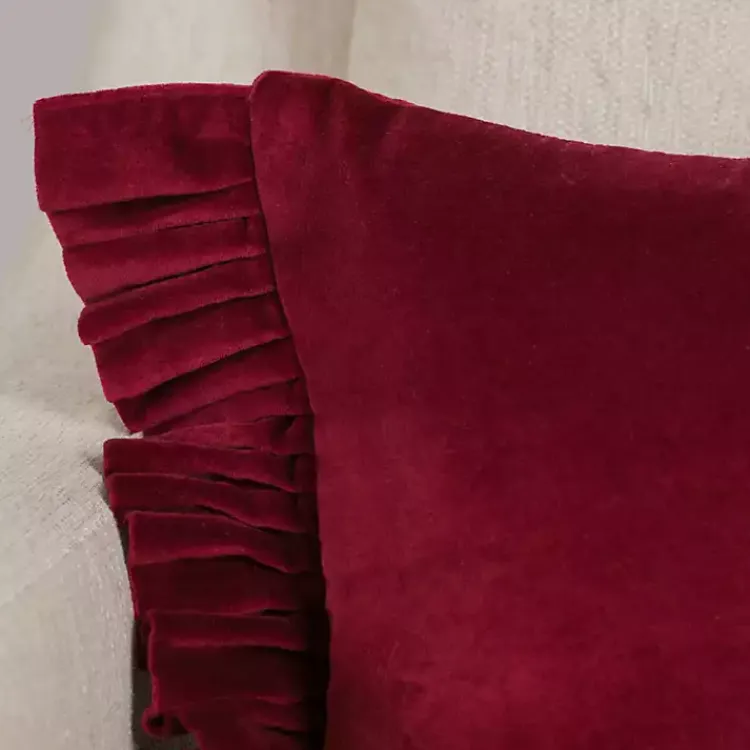 Outlet Clara Burgundy Velvet Ruffle Lumbar Pillow Pillows