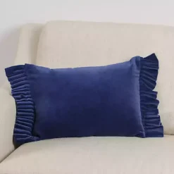 Outlet Clara Navy Velvet Ruffle Lumbar Pillow Pillows