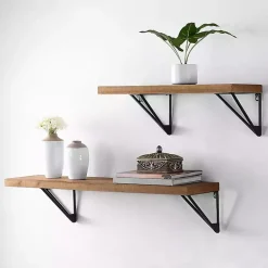Kirklands Home Shelves|Classic Brown Wood Wall Shelves, Set of 2