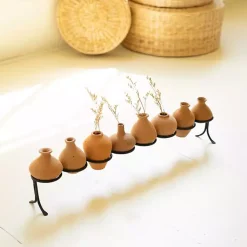 Clearance Clay Mini Vases with Iron Base, Set of 9 Vases