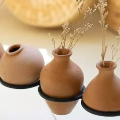 Clearance Clay Mini Vases with Iron Base, Set of 9 Vases