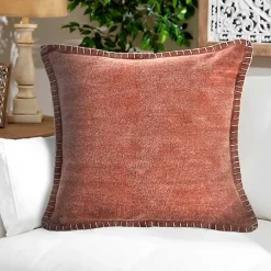 Online Clay Stitched Flange Velvet Throw Pillow Pillows