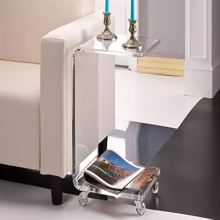 Kirklands Home Accent & End Tables|Acrylic Curved Edge C-Table with Wheels Clear