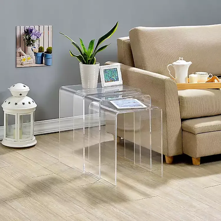 Kirklands Home Console Tables|Acrylic Curved Nesting Side Tables, Set of 3 Clear
