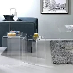 Kirklands Home Console Tables|Acrylic Curved Nesting Side Tables, Set of 3 Clear