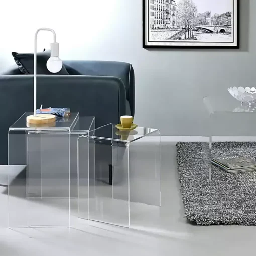 Kirklands Home Console Tables|Acrylic Curved Nesting Side Tables, Set of 3 Clear