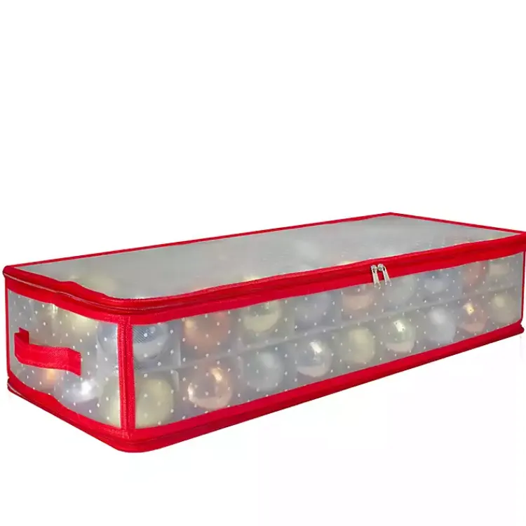 Discount Clear and Red Zip 80-pc. Ornament Storage Box Seasonal Storage