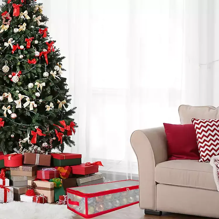 Discount Clear and Red Zip 80-pc. Ornament Storage Box Seasonal Storage